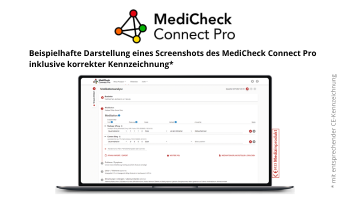 Beispielhafte Darstellung eines Screenshots des MediCheck Connect Pro inklusive korrekter Kennzeichnung
